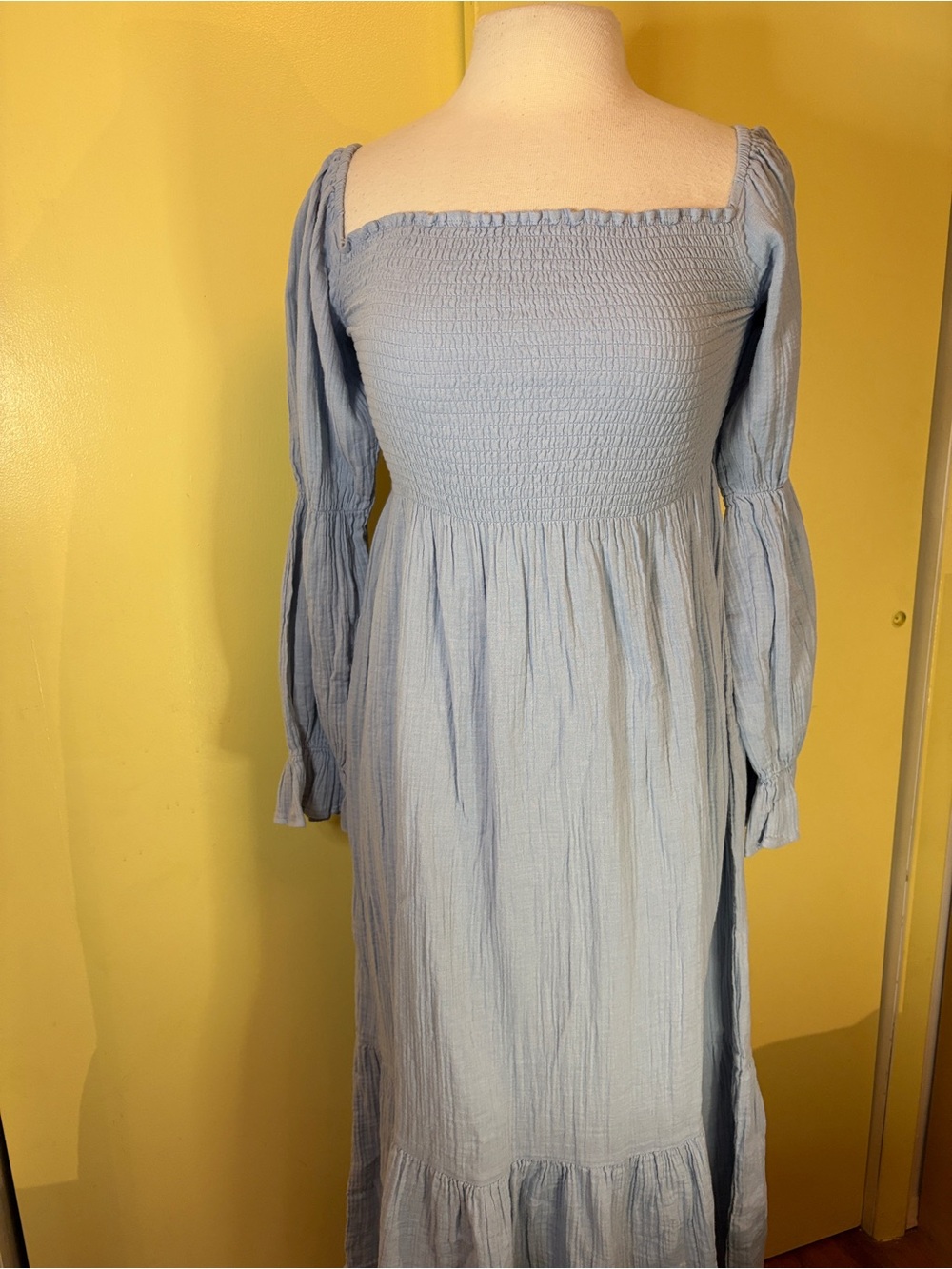 Quince Light Blue Puff-Sleeve Midi Dress- Maternt - Picture 4 of 11